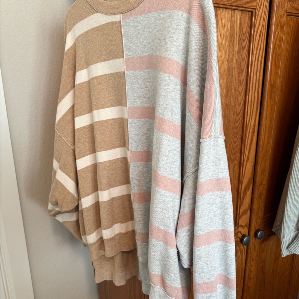 Free People Beige and Pink Striped Sweater